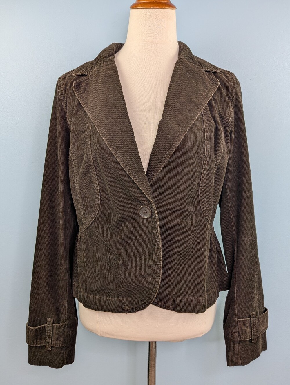 Ann Taylor LOFT Vintage Brown Corduroy Fitted Blazer Jacket Size 12